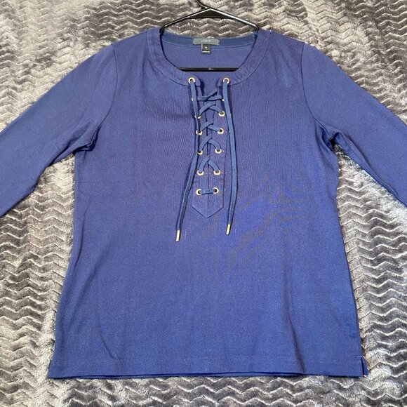 J.Crew Blue Cotton Lace-Up Front 3/4 Sleeve Top ,woomens size XS - Picture 1 of 8